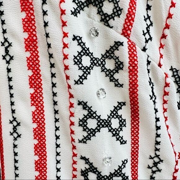 Sam Edelman Embroidered Cross-stitch Slip Dress Red/Black/White Sequin - Picture 4 of 11